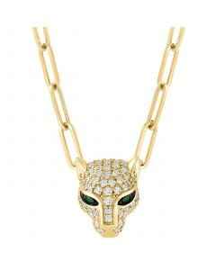 EFFY® Diamond (3/8 ct. t.w.) & Emerald Accent Panther Head 17" Pendant Necklace in 14k Gold