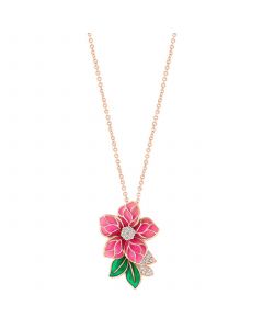 EFFY® Diamond (1/5 ct. t.w.) & Enamel Flower 18" Pendant Necklace in 14k Rose Gold