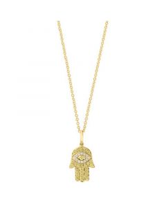 EFFY® Yellow Diamond (1/4 ct. t.w.) & White Diamond (1/20 ct. t.w.) Hamsa Hand 18" Pendant Necklace in 14k Gold