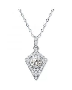 Cubic Zirconia Kite Cluster Pendant Necklace, 16" + 2" extender, Created for Macy's