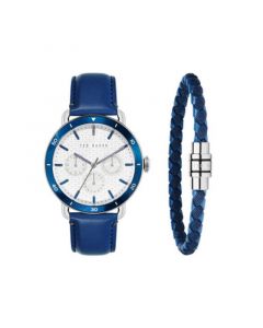 Men's Magarit Blue Leather Strap Watch 46mm and Bracelet Gift Set, 2 Pieces