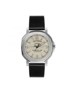 Men's Actonn Black Leather Strap Watch 44mm