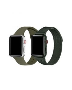 Women's Green Silicone Sport Infinity Stainless Steel Mesh Replacement Bands for Apple Watch, 2-Pack