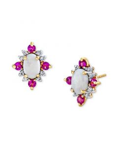 Multi-Gemstone (1-1/8 ct. t.w.) & Diamond (1/8 ct. t.w.) Stud Earrings in 10k Gold