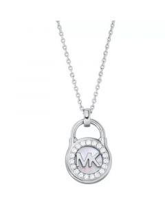 Sterling Silver Mother of Pearl Lock Pendant Necklace