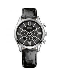 Men's Chronograph Ambassador Black Leather Strap Watch 43mm