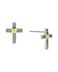 Cubic Zirconia (1/5 ct. t.w.) Heart Cross Stud Earrings in Sterling Silver