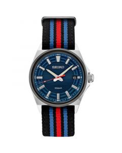 Men's Analog Essentials Black, Blue & Red Striped Nylon Strap Watch 40mm