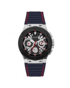 Men's Silver-Tone Navy Silicone Strap, Multi-Function Watch, 44mm