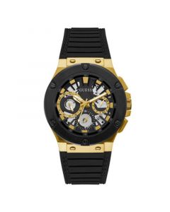 Men's Gold-Tone Black Silicone Strap, Multi-Function Watch, 44mm