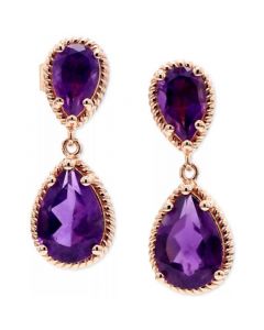 Amethyst Pear Double Drop Earrings in Gold-Plated Sterling Silver (Also in Sky Blue Topaz)