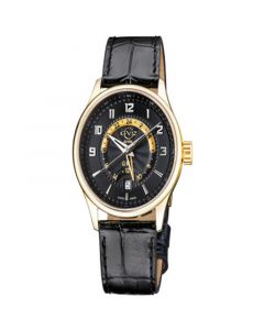 Men's Giromondo Swiss Quartz Black Genuine Leather Strap Watch 42mm