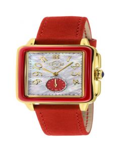 Women's Bari Enamel Swiss Quartz Italian Red Leather Strap Watch 34mm