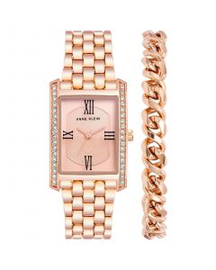 Women's Rose Gold-Tone Base Metal with Green Enamel Bracelet Watch Set, 25mm with Bracelet Gift Set, 2 Pieces