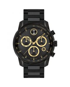 Men's Bold Verso Swiss Quartz Chronograph Ionic Plated Black Steel Bracelet Watch 44mm