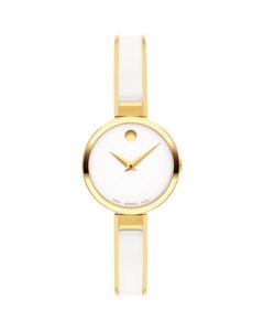 Women's Moda Swiss Quartz White Ceramic Yellow Physical Vapor Deposition Bangle Watch 24mm