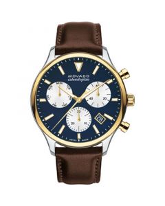 Men's Heritage Calendoplan Swiss Quartz Chronograph Chocolate Genuine Leather Strap Watch 43mm