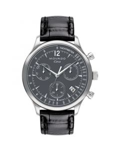 Men's Heritage Circa Swiss Quartz Chronograph Black Genuine Leather Strap Watch 43mm