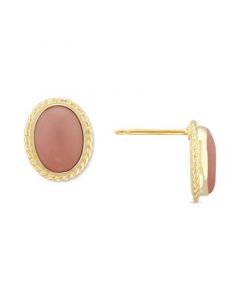 Genuine Coral Stud Earrings in 14k Yellow Gold