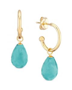 Genuine Sleeping Beauty Turquoise Hoop Earrings in 14k Yellow Gold