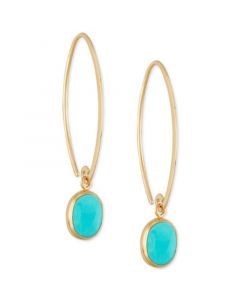 Genuine Sleeping Beauty Turquoise Threader Earrings in 14k Yellow Gold