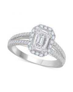 Diamond Baguette Cluster Halo Engagement Ring (1 ct. t.w.) in 14k White Gold