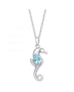 Blue Topaz Seahorse 18" Pendant Necklace (1 ct. t.w.) in Sterling Silver