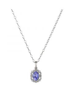 Tanzanite (3/4 ct. t.w.) & Diamond (1/10 ct. t.w.) Halo 18" Pendant Necklace in 14k White Gold