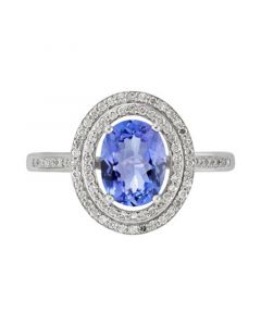 Tanzanite (1-1/4 ct. t.w.) & Diamond (1/4 ct. t.w.) Double Halo Oval Ring in 14k White Gold