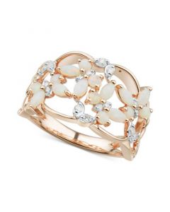 Opal (3/4 ct. t.w.) & Diamond (1/6 ct. t.w.) Butterfly Openwork Cluster Ring in 18k Rose Gold-Plated Sterling Silver