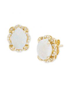 Opal (1-1/2 ct. t.w.) & Diamond (1/8 ct. t.w.) Stud Earrings in 14k Gold