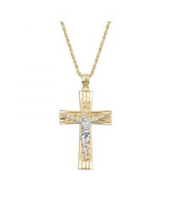 Men's Two-Tone Crucifix 24" Pendant Necklace in 14k Gold, Created for Macy's