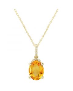 Citrine (1-5/8 ct. t.w.) & Diamond (1/20 ct. t.w.) Oval 18" Pendant Necklace in 14k Gold