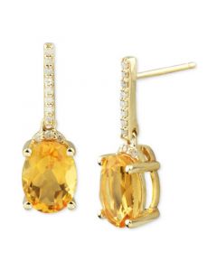 Citrine (2-1/10 ct. t.w.) & Diamond (1/10 ct. t.w.) Oval Drop Earrings in 14k Gold