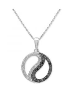 Black Diamond (1/10 ct. t.w.) & White Diamond (1/10 ct. t.w.) Yin Yang 18" Pendant Necklace in Sterling Silver