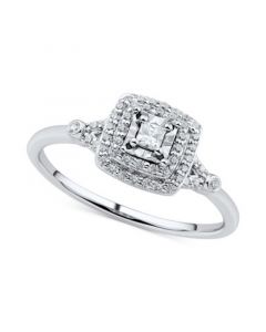 Diamond Princess & Round Halo Engagement Ring (1/4 ct. t.w.) in 14k White Gold