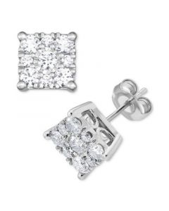 Diamond Square Cluster Stud Earrings (1 ct. t.w.) in 14k White Gold