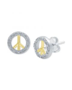 Diamond Peace Sign Stud Earrings (1/10 ct. t.w.) in Sterling Silver & 14k Gold-Plate