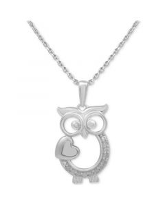 Diamond Owl Heart 18" Pendant Necklace (1/10 ct. t.w.) in Sterling Silver or Sterling Silver & 14k Gold-Plate