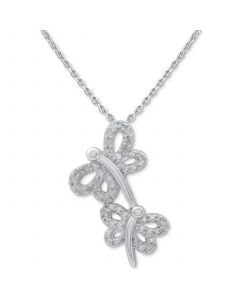 Diamond Dragonfly 18" Pendant Necklace (1/10 ct. t.w.) in Sterling Silver