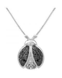 Black Diamond (1/6 ct. t.w.) & White Diamond Accent Ladybug 18" Pendant Necklace in Sterling Silver or  14k Gold-Plated Sterling Silver