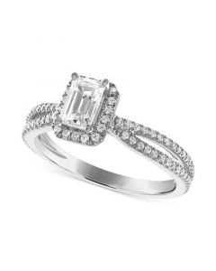 Certified Diamond Emerald-Cut Engagement Ring (7/8 ct. t.w.) in 14k White Gold featuring diamonds with the De Beers Code of Origin, Created for Macy's