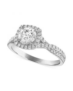 Certified Diamond Halo Engagement Ring (1-1/3 ct. t.w.) in 14k White Gold featuring diamonds with the De Beers Code of Origin, Created for Macy's