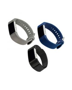 Gray and Blue Woven Silicone Band, Black Stainless Steel Mesh Band Set, 3 Piece Compatible with the Fitbit Charge 2