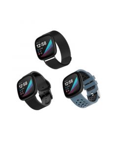 Black Stainless Steel Mesh Band, Bluestone and Black Premium Sport Silicone Band and Black Woven Silicone Band Set, 3 PC Compatible with the Fitbit Versa 3 and Fitbit Sense