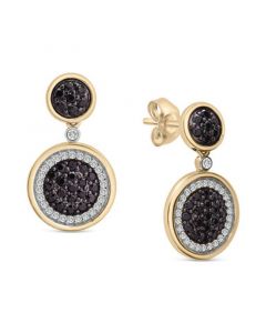 Black Diamond (1/2 ct. t.w.) & White Diamond (1/4 ct. t.w.) Circle Drop Earrings in 14k Gold, Created for Macy's