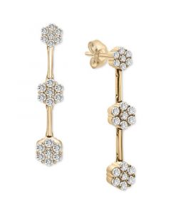 Diamond Triple Flower Cluster Drop Earrings (1-1/2 ct. t.w.) in 14k Gold, Created for Macy's