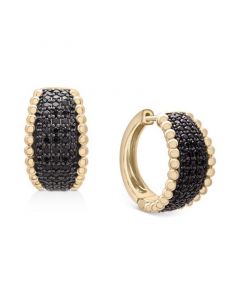 Black Diamond Bead Edge Small Hoop Earrings (1 ct. t.w.) in 14k Gold, Created for Macy's