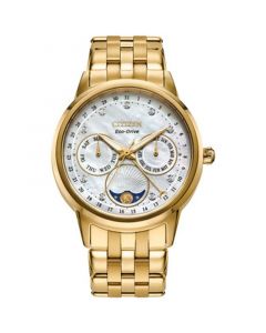 Eco-Drive Women's Calendrier Diamond-Accent Gold-Tone Stainless Steel Bracelet Watch 37mm