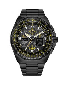 Eco-Drive Men's Chronograph Promaster Air Skyhawk Black-Tone Stainless Steel Bracelet Watch 46mm